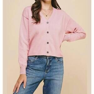 NEW PINCH raw edge sweater cardigan in pink
